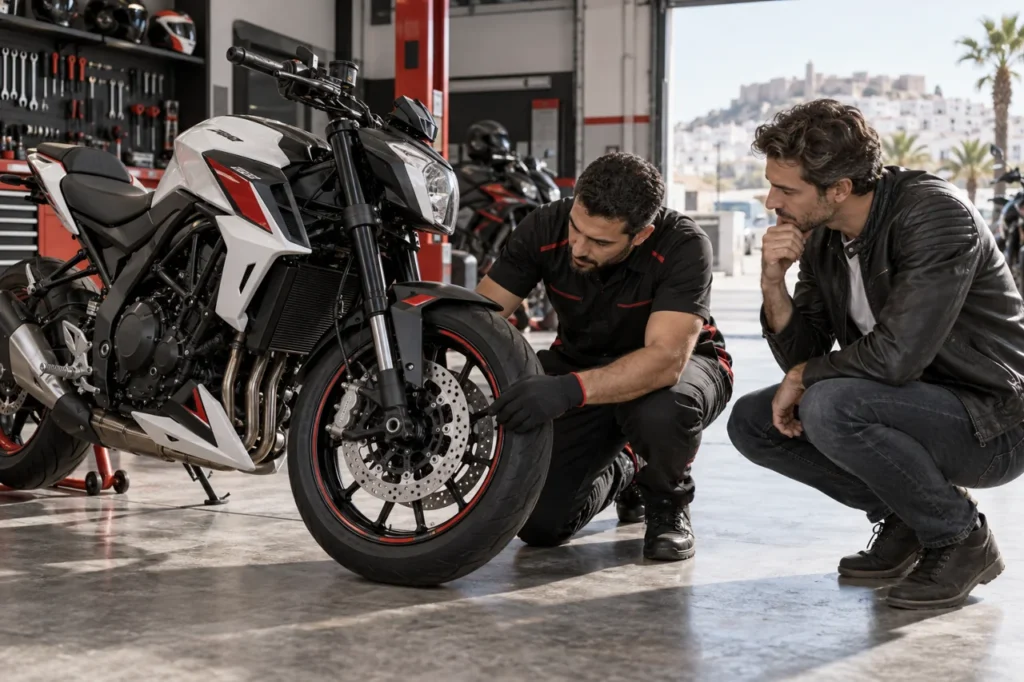 Illustration éditoriale : Acheter une moto d’occasion en Tunisie : 15 vérifications avant de payer