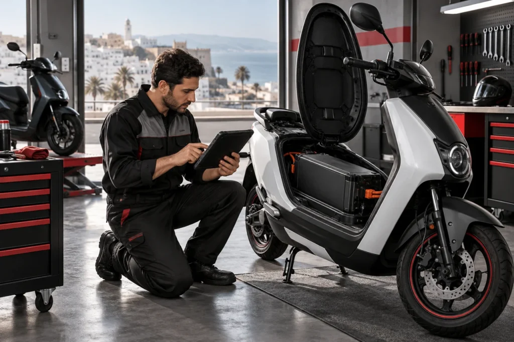 Illustration éditoriale : Acheter une moto électrique d’occasion : comment vérifier la batterie ?