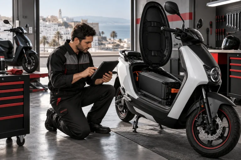Illustration éditoriale : Acheter une moto électrique d’occasion : comment vérifier la batterie ?